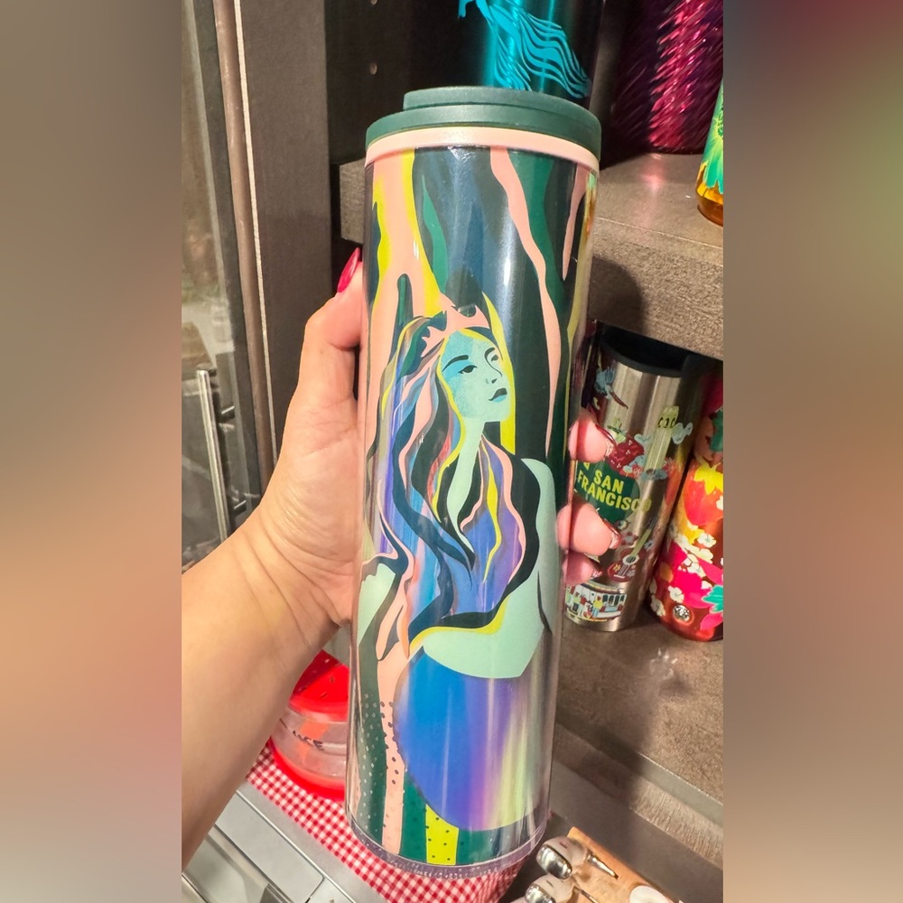 Starbucks Artistic Green and Pink Tumbler